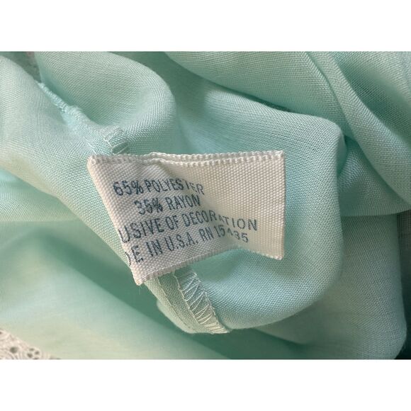 1970s Vintage Aqua Blue Lace Trim Maxi Nightgown Lingerie Dress size 38 M/L - Picture 8 of 9